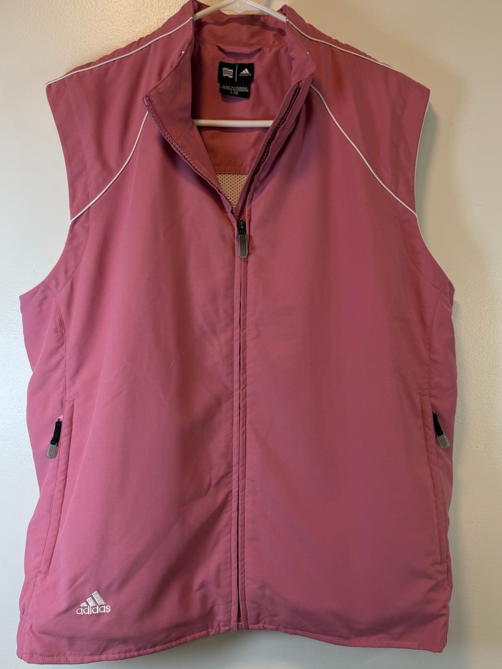 Adidas ClimaProof Pink Sleeveless Windbreaker Vest Zip Pockets Women’s Large